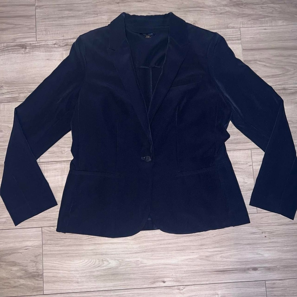 Tommy Hilfiger Women's Blazer Size 14 Navy Blue Stretch Single Button Jacket
